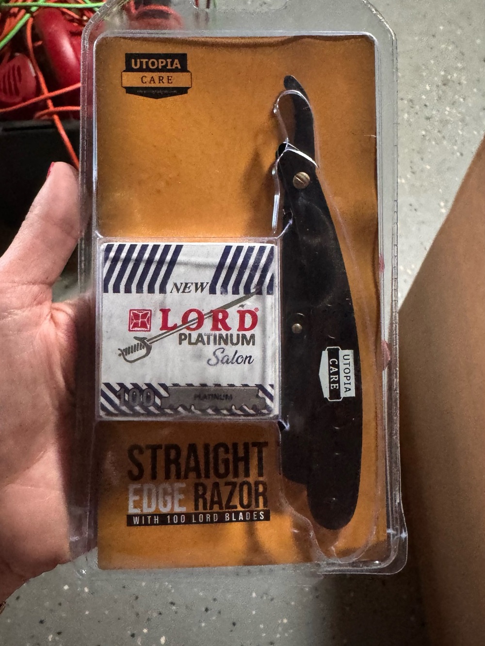 Black Straight Edge Razor with Lord Platinum Blades 3x12
